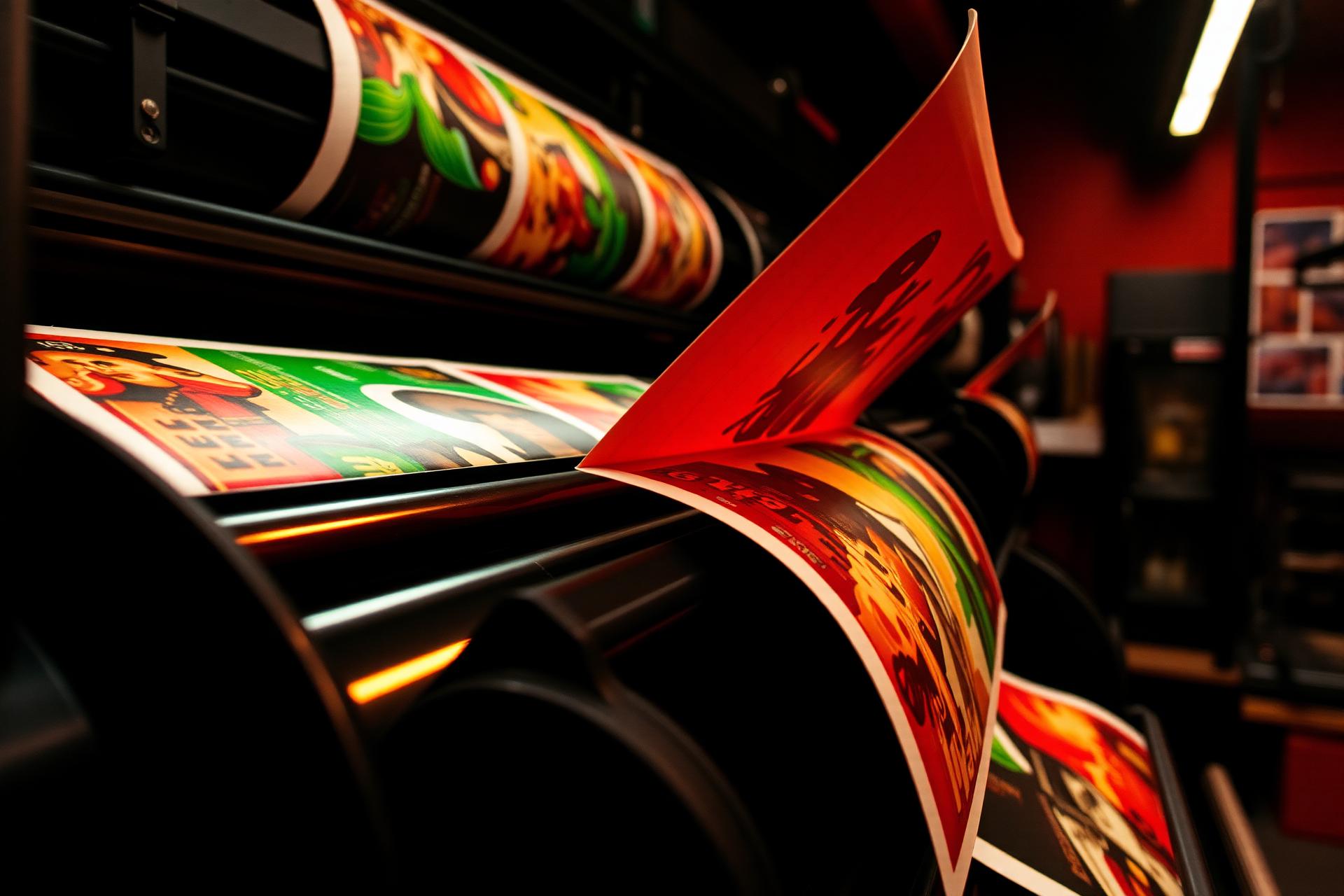 Printing press in action with vibrant CMYK output